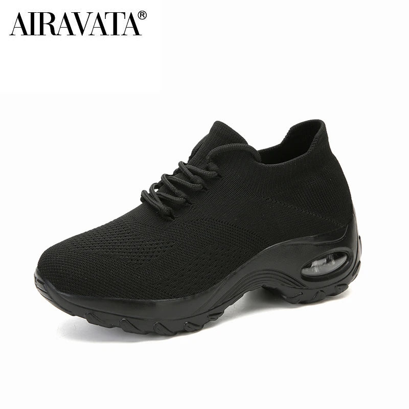 Zapatos casuales para mujer, zapatillas deportivas gruesas, zapatos de plataforma para caminar, mocasines casuales de punto a la moda, tallas 35-42