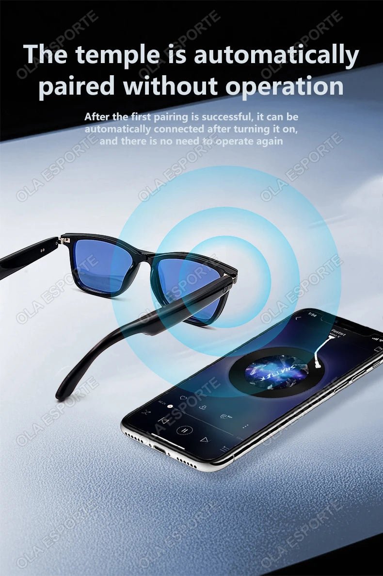 Gafas inteligentes Hot GS05 para hombre 2 en 1 con protección UV, portátiles, polarizadas, con filtro de luz azul, montura negra y lentes blancas. Gafas de sol con función de música.