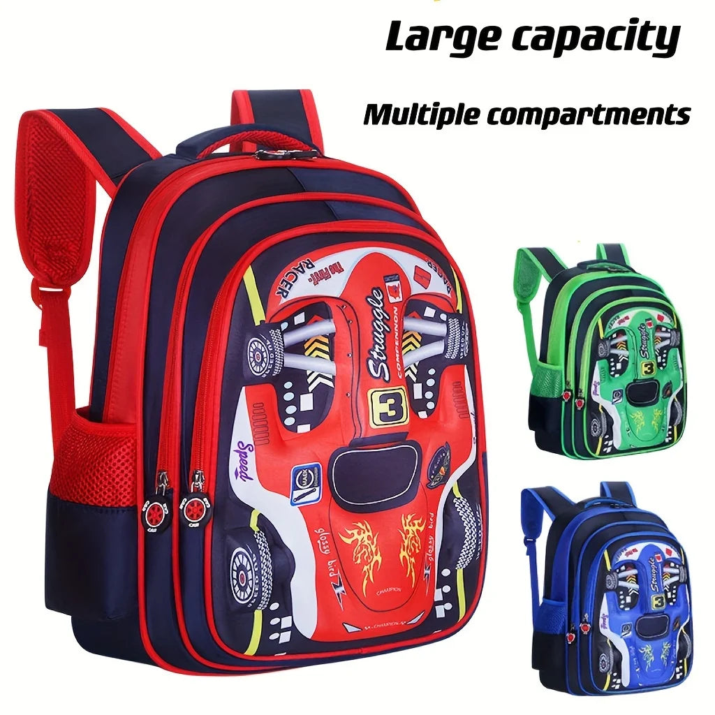 Mochila infantil personalizada con diseño de coche 3D para niño, divertida mochila escolar de dibujos animados para niños, mochila elegante para niños, duradera e impermeable.