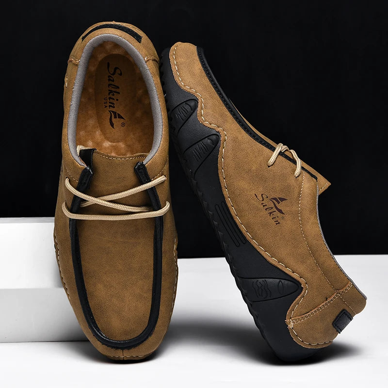 Zapatillas de moda para mujer, hechas a mano, de cuero, estilo casual, con plataforma, mocasines, transpirables, para conducir, tallas grandes.