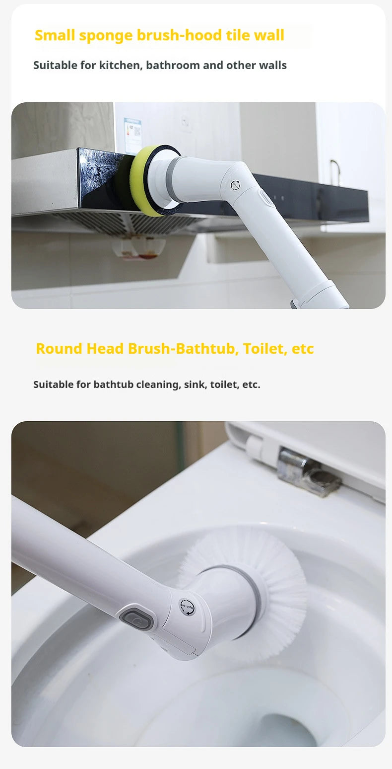 Cepillo de limpieza eléctrico giratorio 6 en 1 para cocina, baño y hogar. Herramienta multifuncional para la limpieza del hogar.