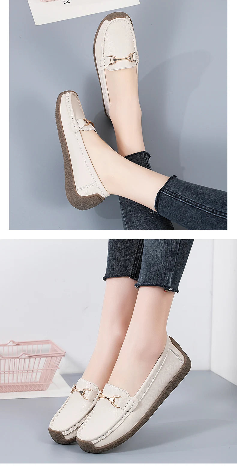 Zapatos planos de mujer 2024, mocasines de cuero, zapatillas deportivas, zapatos casuales, mocasines sin cordones, zapatos náuticos para mujer, talla grande 44.