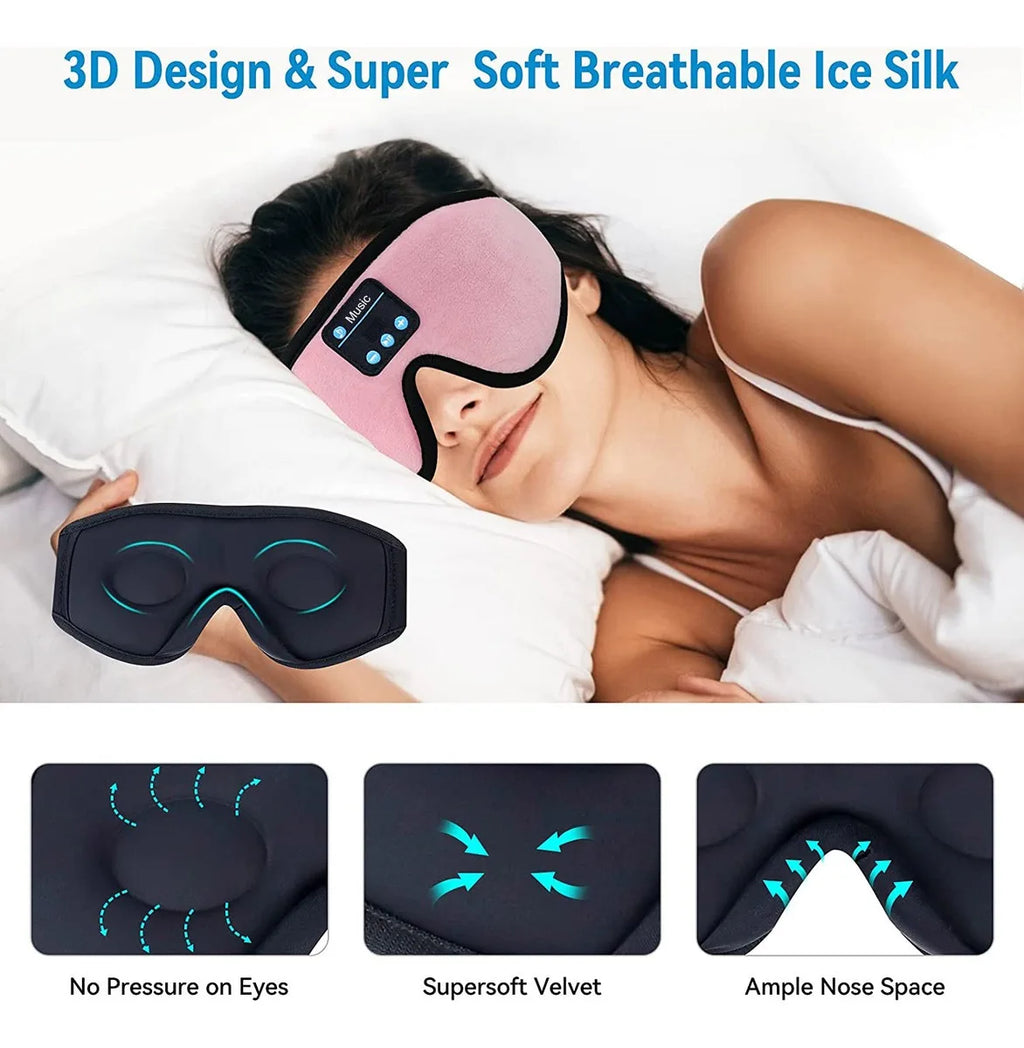 Auriculares para dormir 3D Bluetooth 5.0 con diadema, inalámbricos, transpirables, con antifaz musical, ideales para quienes duermen de lado y para viajes en avión.