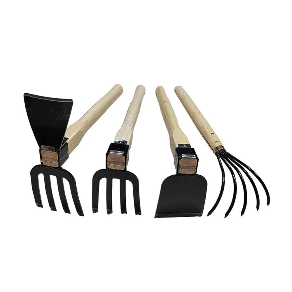 Rastrillo de mano para jardín con mango de madera, azada de doble propósito, azada y cultivador para cavar, desherbar, jardinería y cultivo.