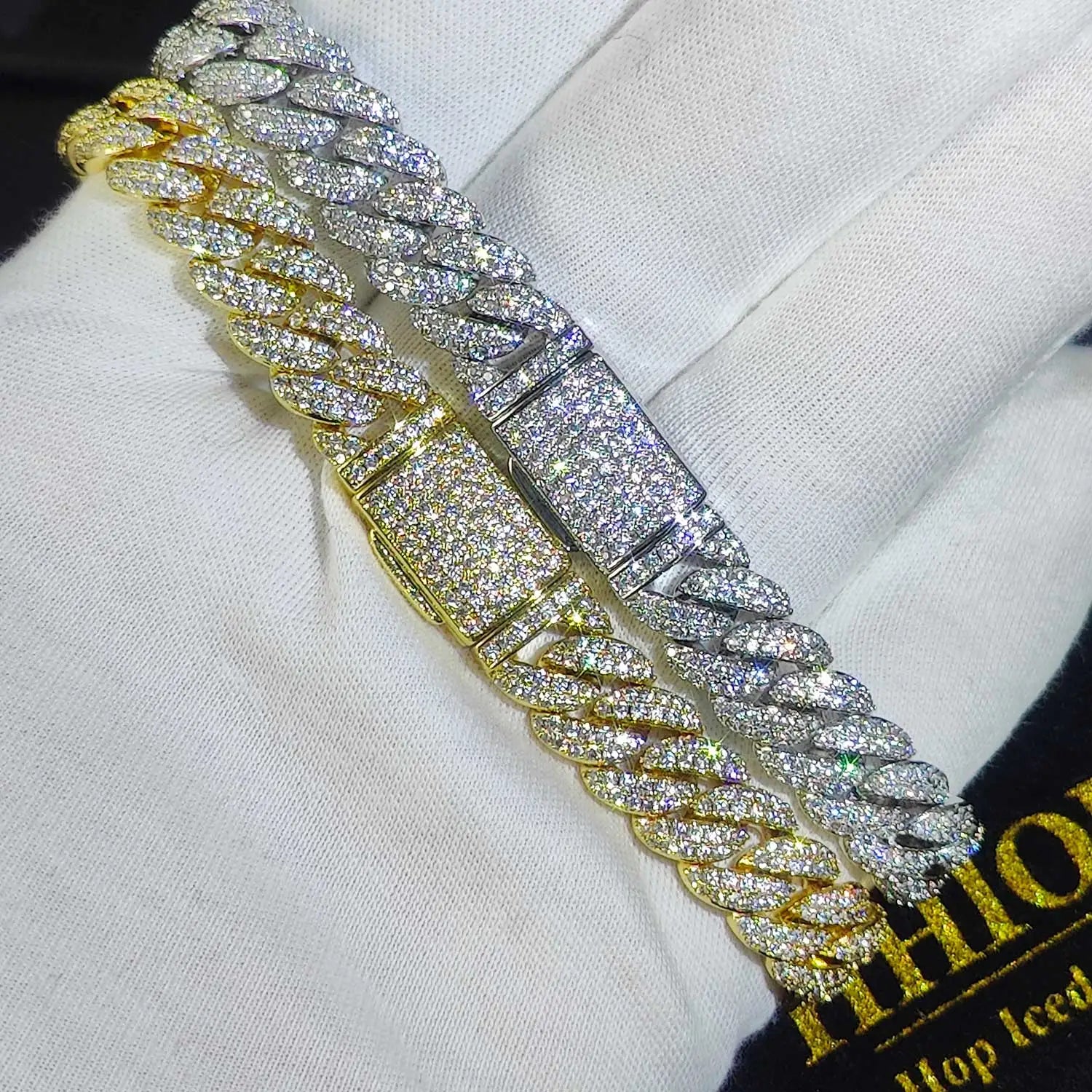 Pulsera cubana de eslabones con circonitas cúbicas de lujo, dos filas de circonitas y cobre, estilo Miami Cuban Bracelet, con incrustaciones de circonitas, estilo hip hop, para hombres y mujeres.