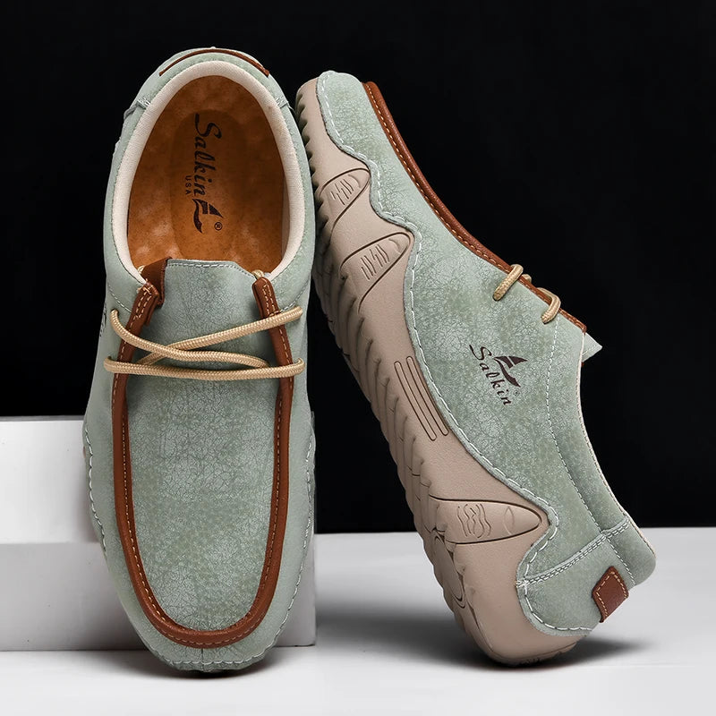Zapatillas de moda para mujer, hechas a mano, de cuero, estilo casual, con plataforma, mocasines, transpirables, para conducir, tallas grandes.