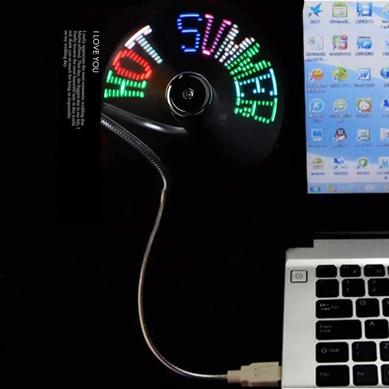 Ventilador USB creativo, ventilador USB con luz LED RGB programable, cuello de cisne flexible, mini ventilador USB para mensajes DIY para PC, portátiles, notebooks y ordenadores de sobremesa.