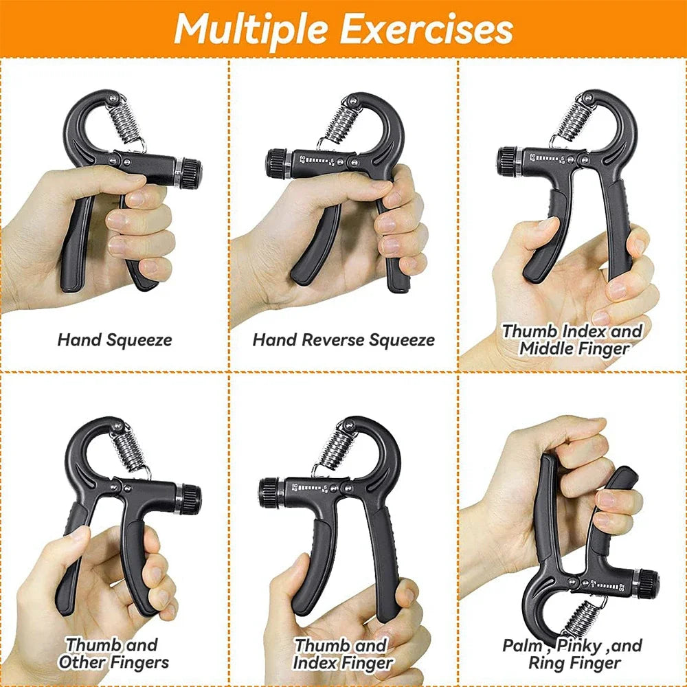 Entrenador de fortalecimiento de fuerza de agarre manual ajustable de 5 a 60 kg, juego completo con contador, ejercitador de muñeca, antebrazo y mano para fortalecer los músculos.
