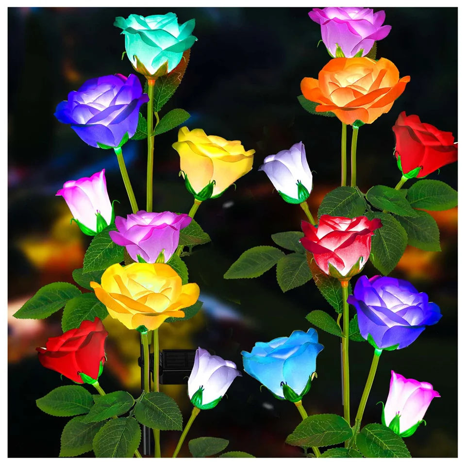 Luces solares de jardín LED impermeables para exteriores con forma de rosa