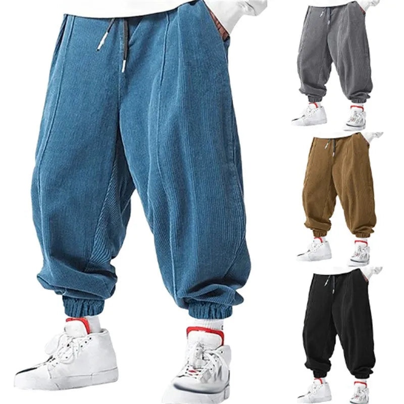 Pantalones casuales holgados con cordón para hombre, ideales para otoño e invierno.
