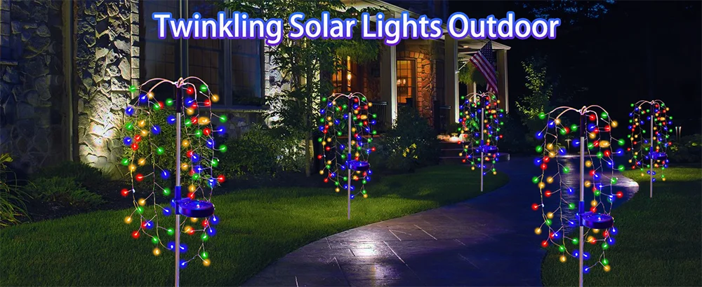 Luces solares para jardín, impermeables, con forma de petardos, ideales para patio, camino, césped, fiestas y decoración de camping.