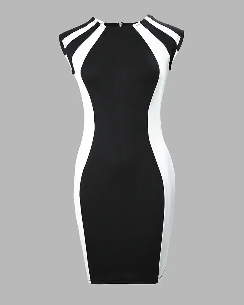 Vestidos de verano 2025 para mujer: elegantes, con bloques de color, cuello redondo, sin mangas, estilo casual y ajustado, minivestido diario para mujer.