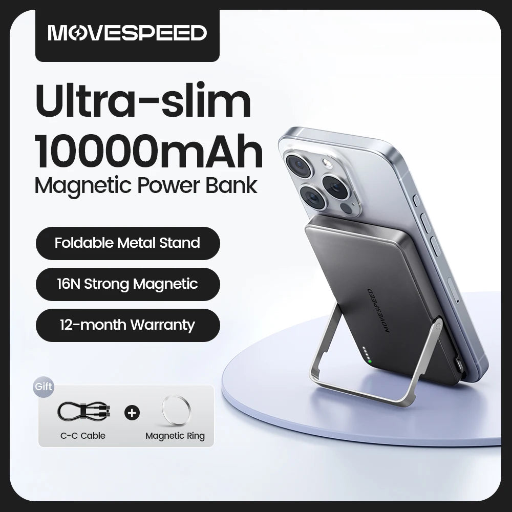 MOVESPEED S10Pro Power Bank magnético de 10000 mAh, batería externa portátil inalámbrica con soporte para MagSafe PowerBank para iPhone 16