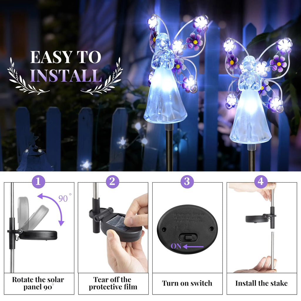 Luz solar de jardín con forma de ángel, luz solar decorativa para exteriores, impermeable, para caminos, tumbas, cementerios, regalo de condolencia