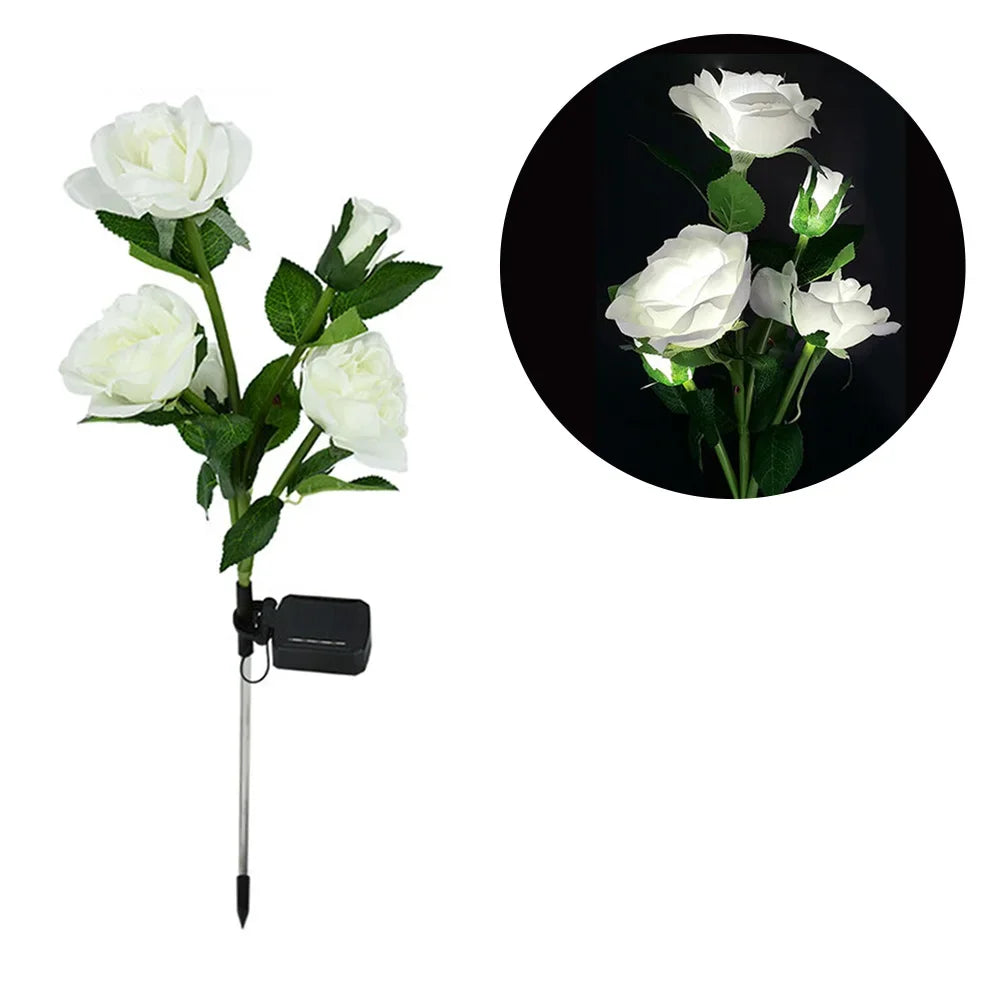 Luces solares de jardín LED impermeables para exteriores con forma de rosa