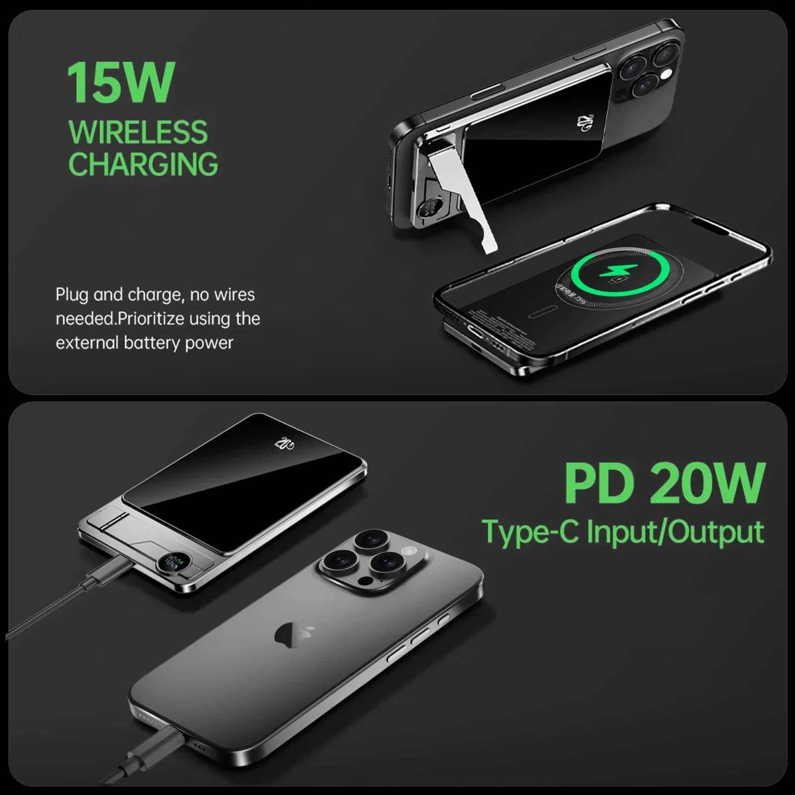 Batería externa de 5000 mAh y 10000 mAh con certificación CCC, estándar chino, con soporte, compatible con MagSafe, carga rápida inalámbrica magnética de 20 W.