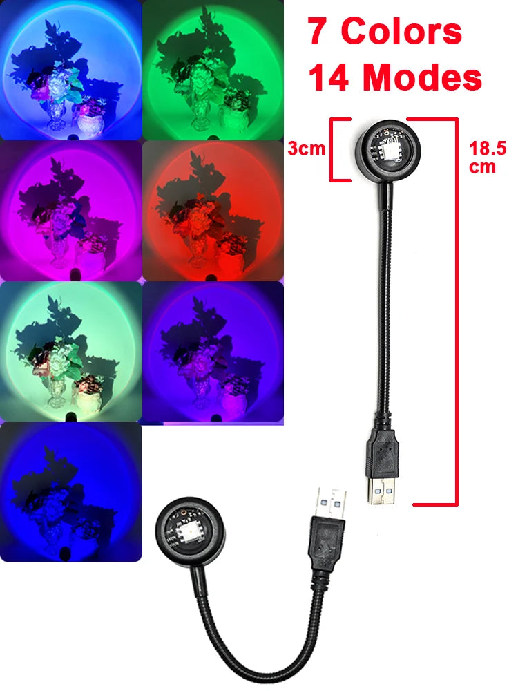 Lámpara USB con efecto atardecer, proyector de atardecer, luz ambiental.