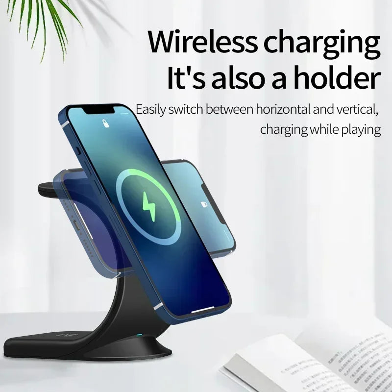 Cargador inalámbrico magnético 3 en 1, estación de carga rápida para MagSafe iPhone 16~12 Pro Max iWatch 10/9/8/7/6/5/4/3/2 SE AirPods Pro