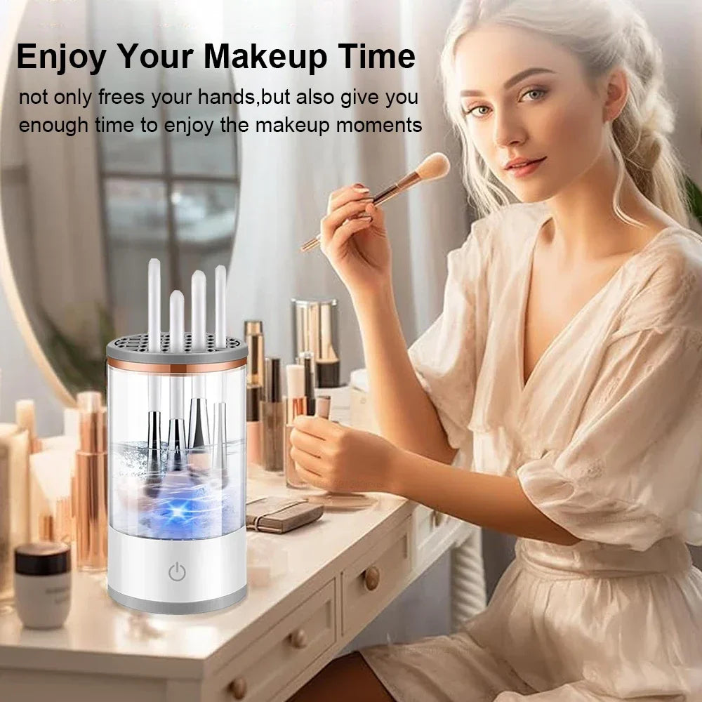 Limpiador eléctrico de brochas de maquillaje, herramienta recargable para limpiar brochas de maquillaje, soporte automático para limpiar brochas de maquillaje.