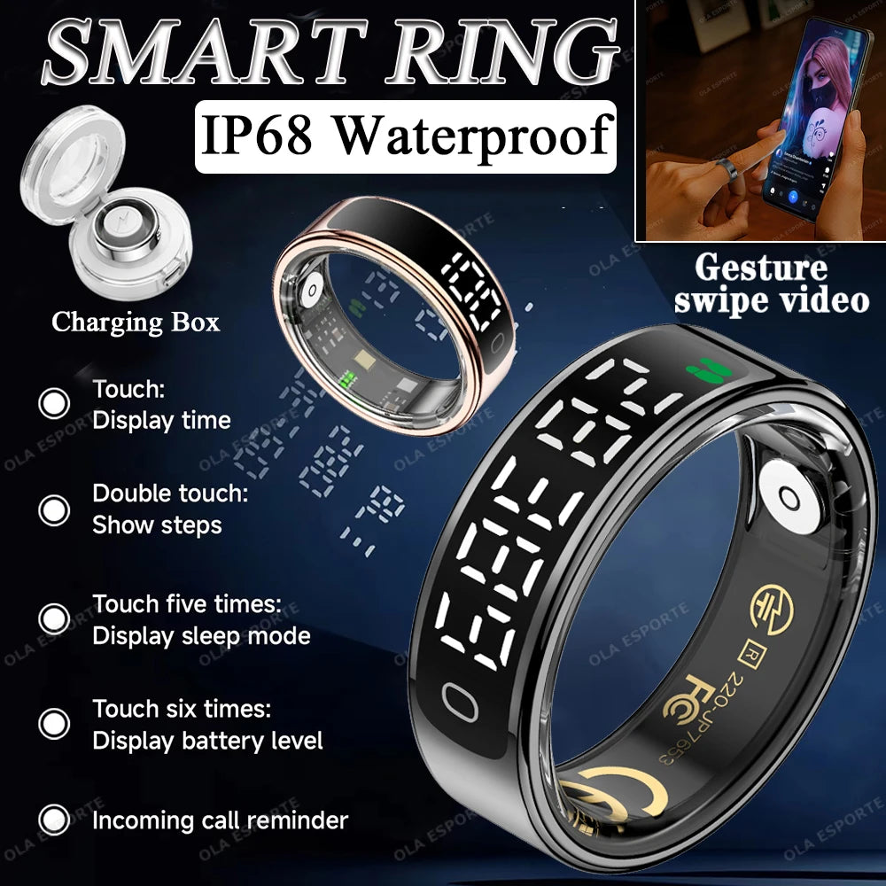 Anillo inteligente 2026 con pantalla táctil, carga inalámbrica, control inteligente, gestor de salud y resistencia al agua de 5 ATM para hombres y mujeres. Nuevos anillos.
