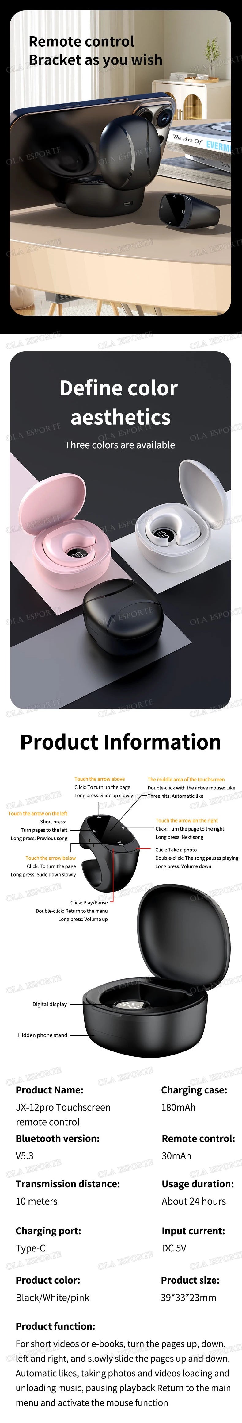 Nuevo anillo inteligente multifuncional con control remoto, Bluetooth 5.3, desplazamiento de página, volteo de video, función "Me gusta" automático y captura de fotos para smartphones.