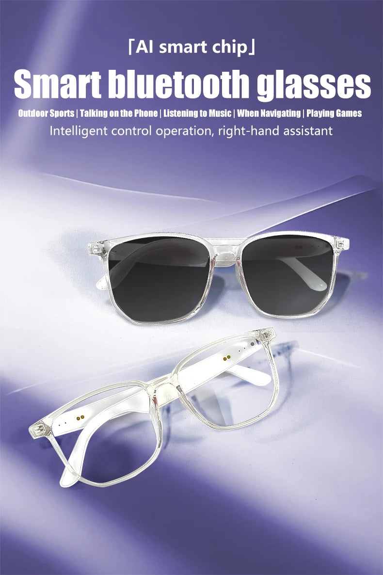 Gafas inteligentes GS03 mejoradas con cámara, grabación de vídeo, reconocimiento fotográfico por IA, traducción de llamadas por Bluetooth y asistente de voz.