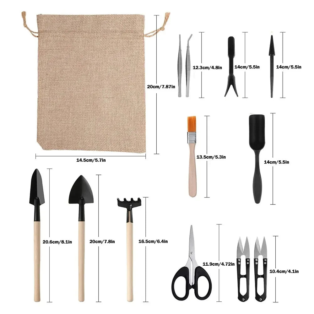 Kit de herramientas para mini macetas de 13/16 piezas para plantas suculentas de jardín con tapete para trasplante de bonsáis de interior y plántulas en miniatura