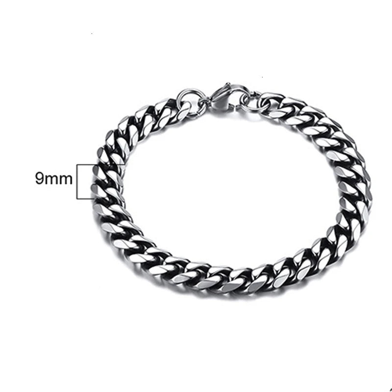 Pulsera de cadena cubana para hombres, mujeres y parejas, pulseras de acero inoxidable de 3 a 11 mm para novio, esposo o amante.