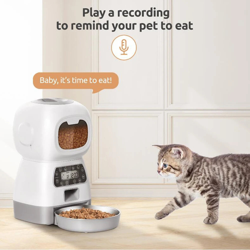 Comedero automático para mascotas de 3,5 L para gatos, WiFi, Smart Swirl, comedero lento para perros con grabadora de voz, dispensador de comida para gatos de gran capacidad con temporizador.