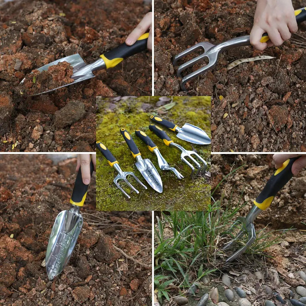 Paleta de mano, rastrillo, cultivador, herramientas para desherbar con mango ergonómico, herramienta para jardinería, césped, terrenos agrícolas, trasplantes y bonsáis.