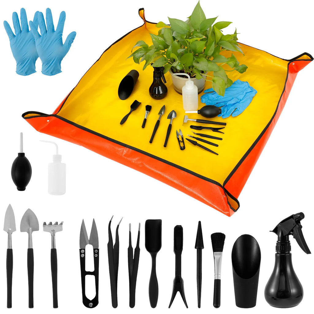 Kit de herramientas para mini macetas de 13/16 piezas para plantas suculentas de jardín con tapete para trasplante de bonsáis de interior y plántulas en miniatura