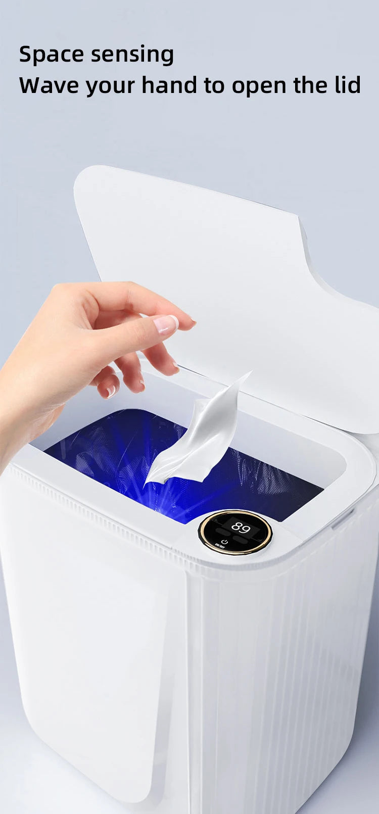 Cubo de basura inteligente con sensor de 20 litros, pantalla, recargable mediante USB tipo C, automático, para baño, cocina, inodoro y hogar inteligente.