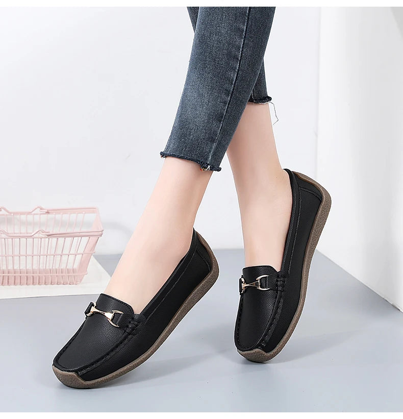 Zapatos planos de mujer 2024, mocasines de cuero, zapatillas deportivas, zapatos casuales, mocasines sin cordones, zapatos náuticos para mujer, talla grande 44.