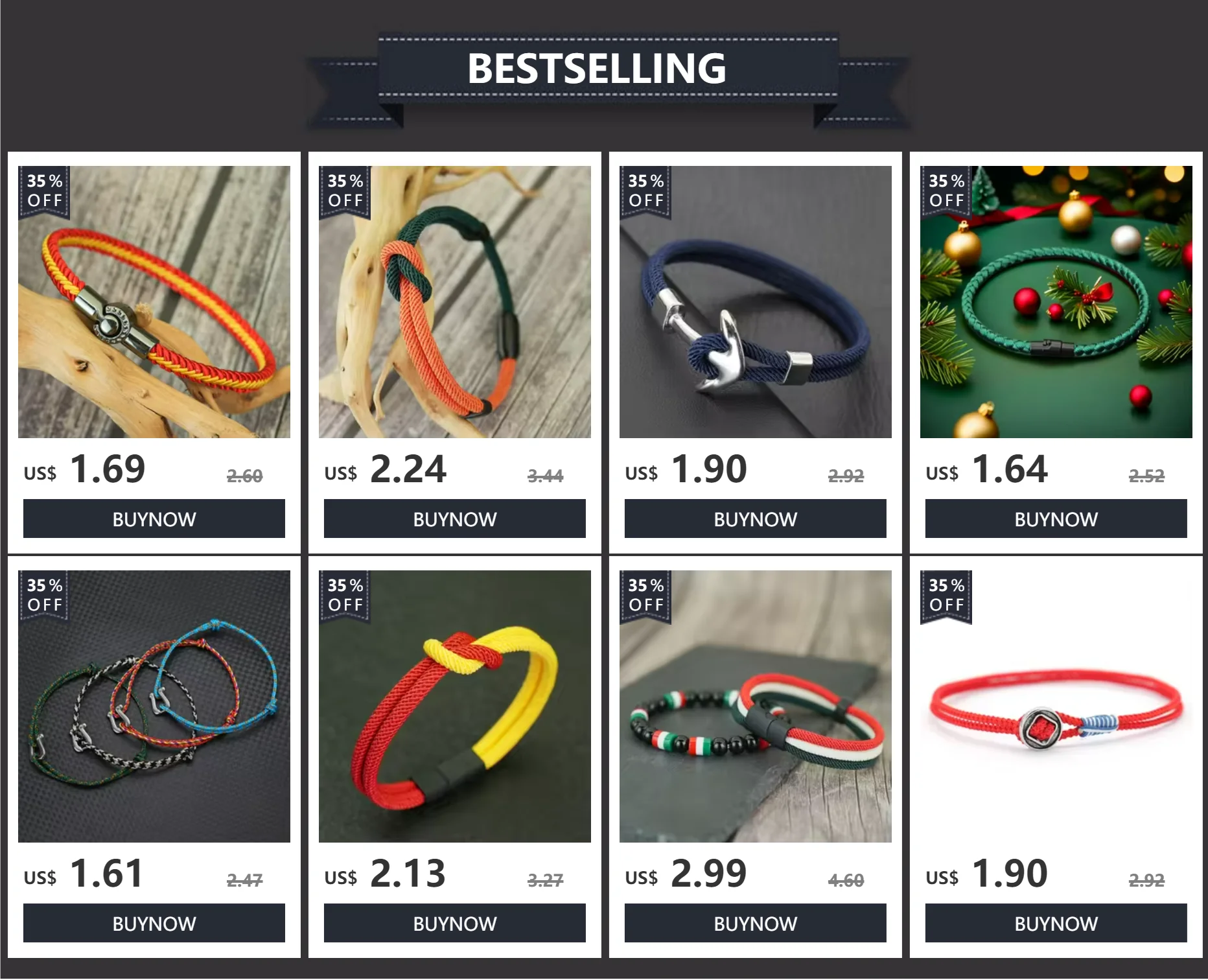 Pulsera minimalista elegante de cuerda para hombre, grado A, rosca de 4 mm
