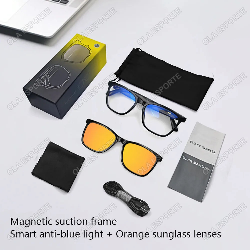 Gafas inteligentes Hot GS05 para hombre 2 en 1 con protección UV, portátiles, polarizadas, con filtro de luz azul, montura negra y lentes blancas. Gafas de sol con función de música.