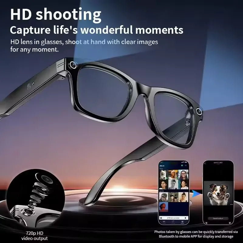 Gafas inteligentes con IA, 800 W, estabilización de imagen, cámara HD, grabación de vídeo, traducción de idiomas, Bluetooth, llamadas y reproducción de música. Para hombre y mujer.