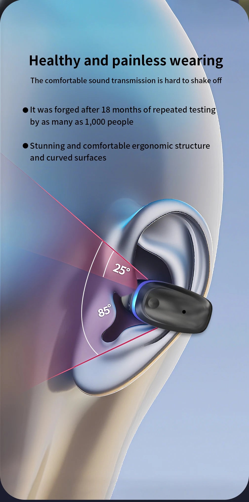 Auriculares inalámbricos Bluetooth de conducción ósea 5.3 con clip parlante, uso prolongado sin dolor, batería de muy larga duración