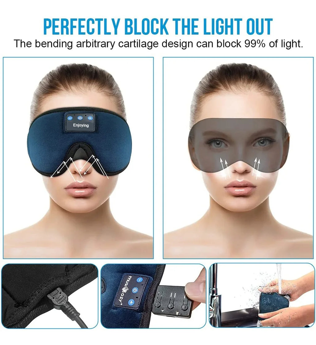 Auriculares para dormir 3D Bluetooth 5.0 con diadema, inalámbricos, transpirables, con antifaz musical, ideales para quienes duermen de lado y para viajes en avión.