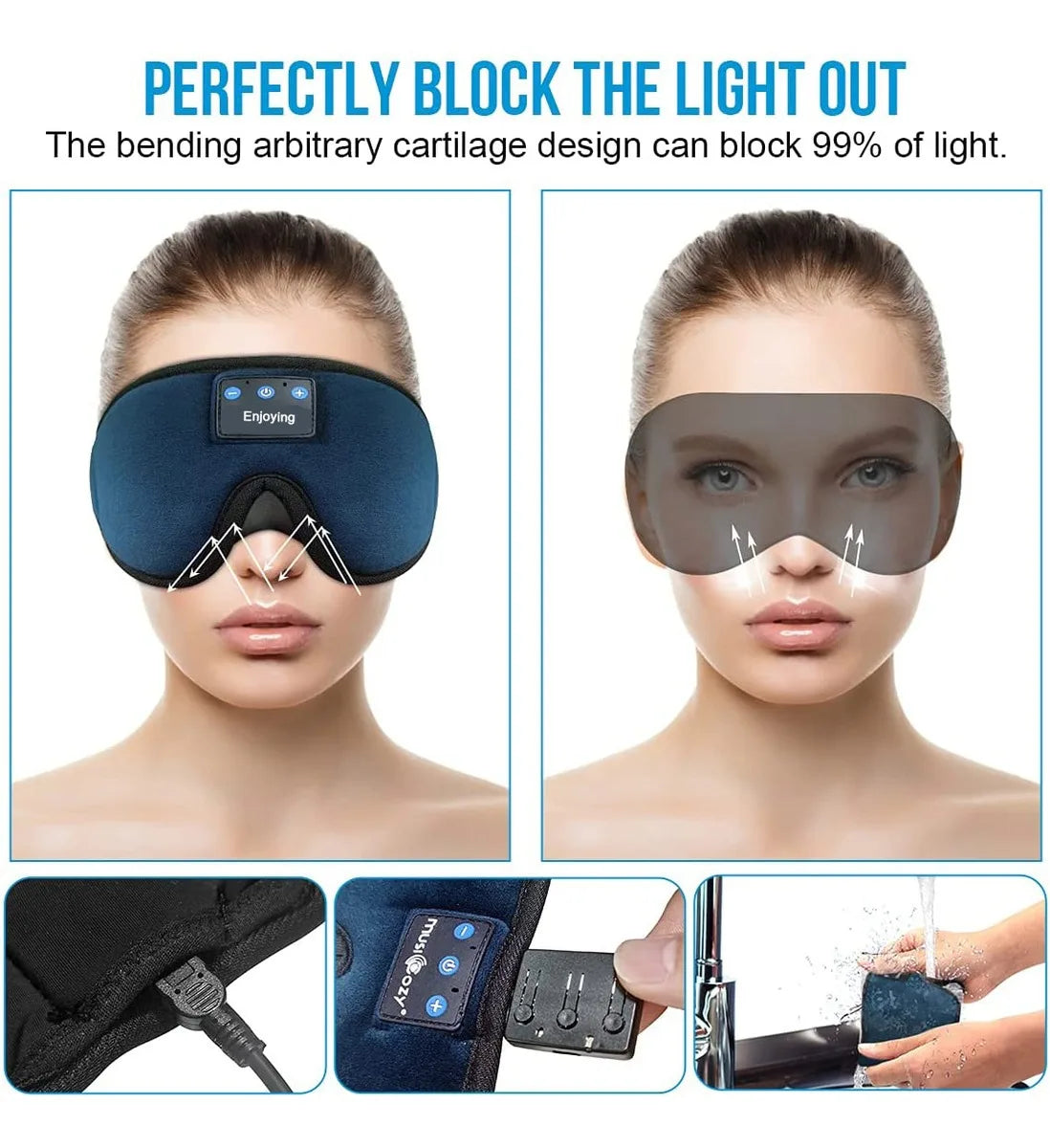 Auriculares para dormir 3D Bluetooth 5.0 con diadema, inalámbricos, transpirables, con antifaz musical, ideales para quienes duermen de lado y para viajes en avión.