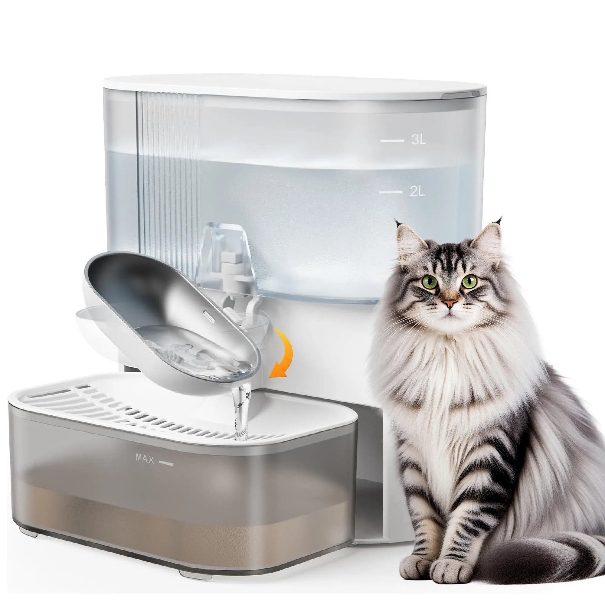 Fuente de agua para mascotas de 3 litros, sin filtro, dispensador automático recargable para gatos y perros pequeños, separación de aguas residuales, agua siempre fresca.