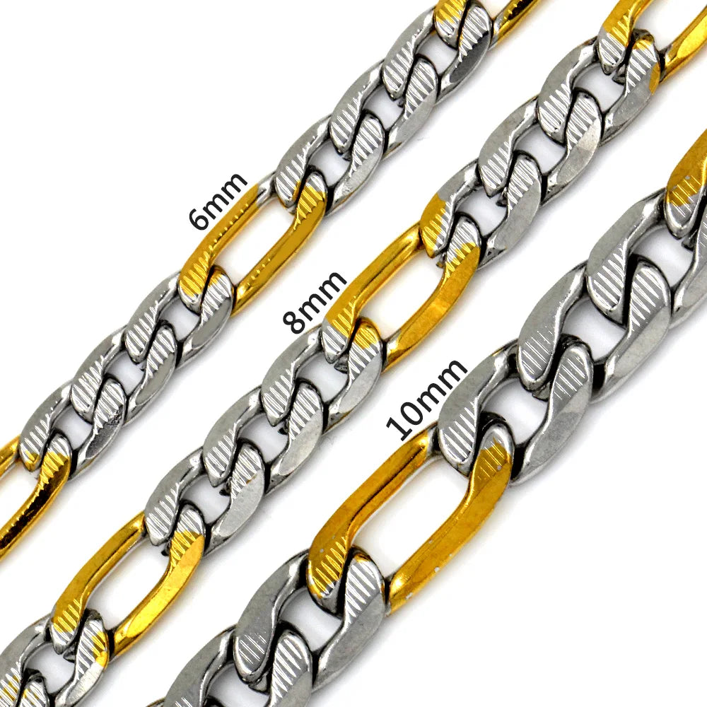 Collar de cadena cubana LUXUSTEEL para hombre y mujer, chapado en oro, color plata, acero inoxidable, patrón de eslabones curb