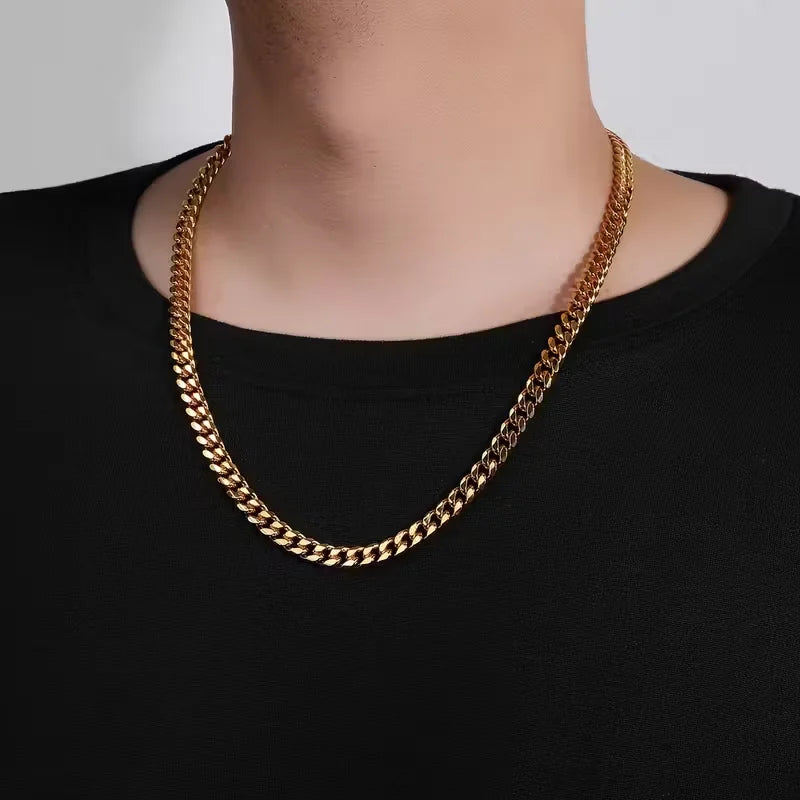 Collar cubano de color plata LUXUKISSKIDS para hombre y mujer, estilo punk básico, de acero inoxidable, eslabones tipo gargantilla, color dorado.