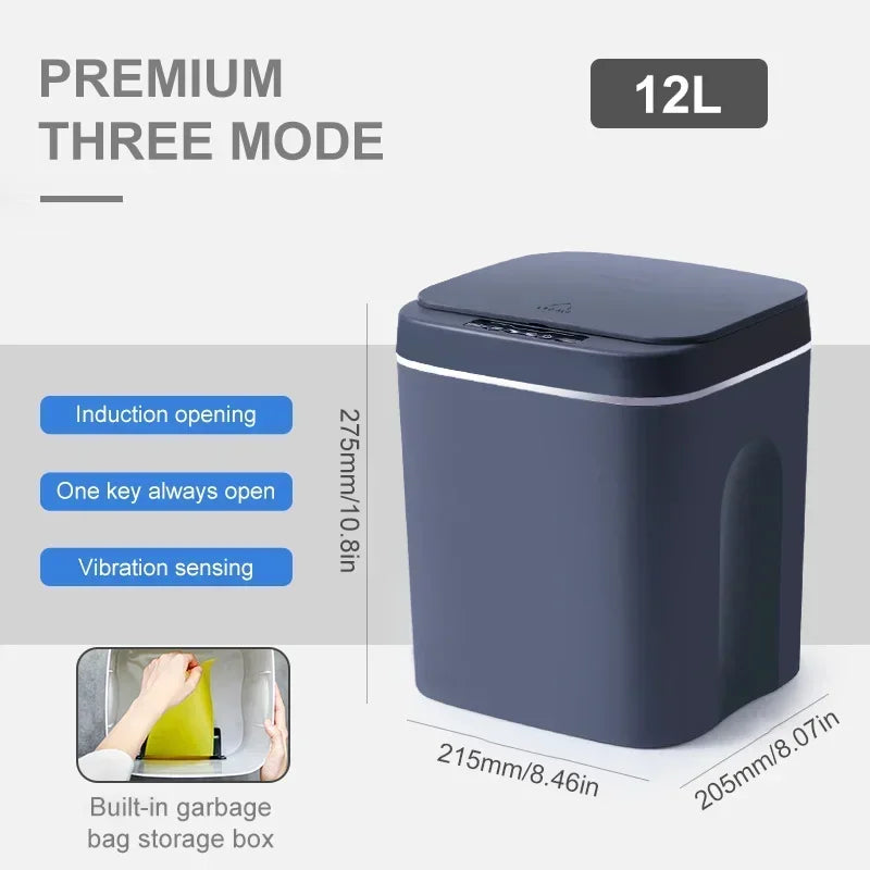 Cubo de basura inteligente de 12-16 litros con sensor automático, contenedor eléctrico impermeable para cocina y baño, para reciclaje y basura.