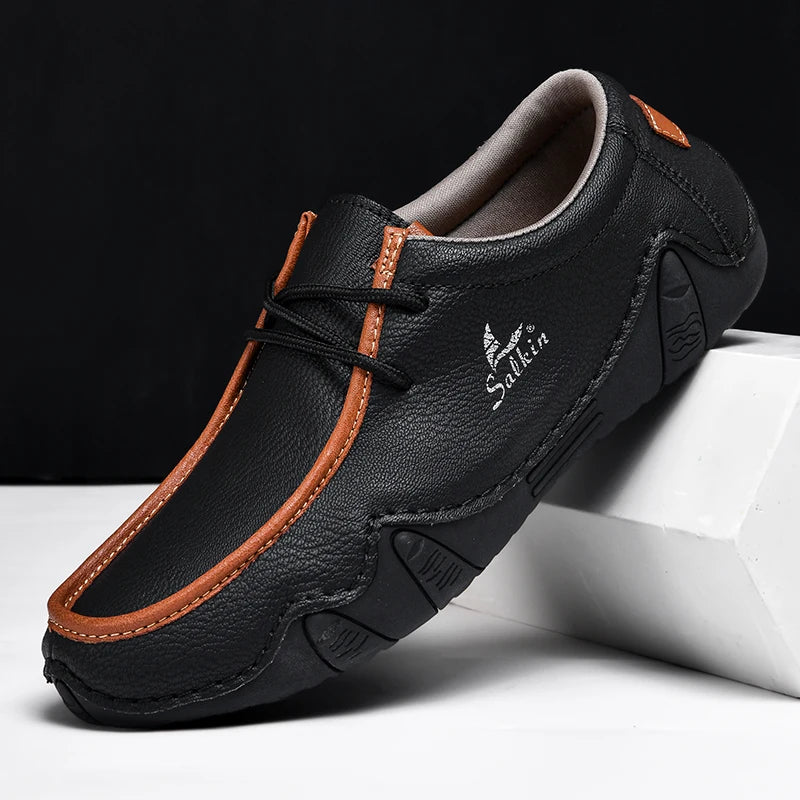 Zapatillas de moda para mujer, hechas a mano, de cuero, estilo casual, con plataforma, mocasines, transpirables, para conducir, tallas grandes.