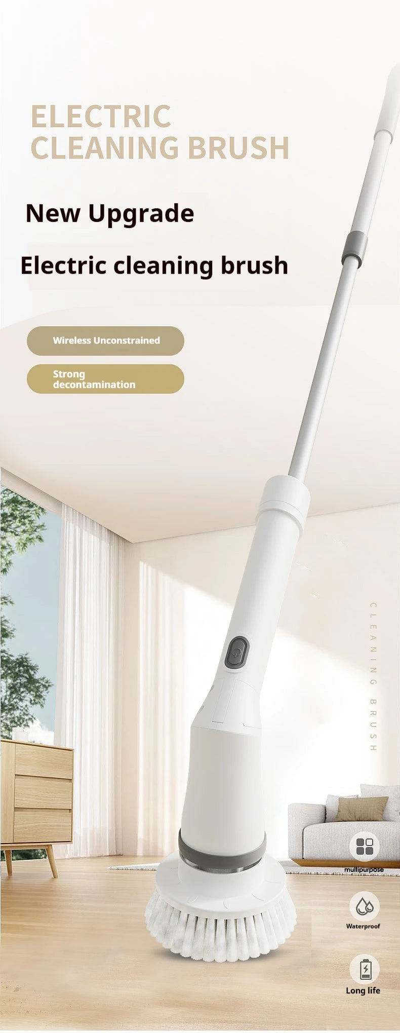 Cepillo de limpieza eléctrico giratorio 6 en 1 para cocina, baño y hogar. Herramienta multifuncional para la limpieza del hogar.