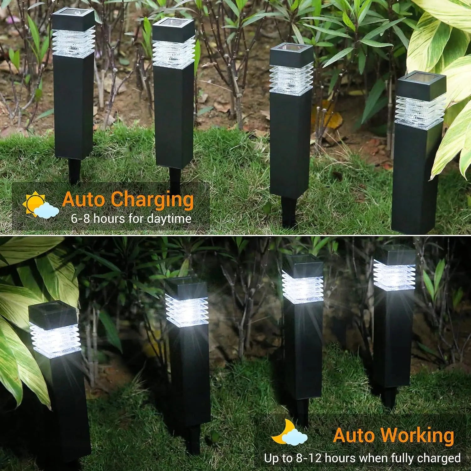 Luces solares para jardín, luces solares LED para caminos exteriores, iluminación paisajística impermeable IP65 para decoración de patios traseros, senderos y entradas de vehículos.