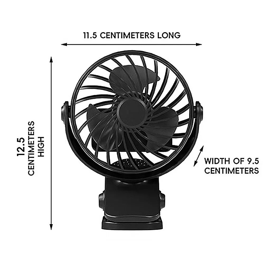 Ventilador recargable giratorio de 720° con clip para colgar y luz nocturna para facilitar su transporte. Ideal para oficina, dormitorio, residencia estudiantil y exteriores. Ventilador pequeño.