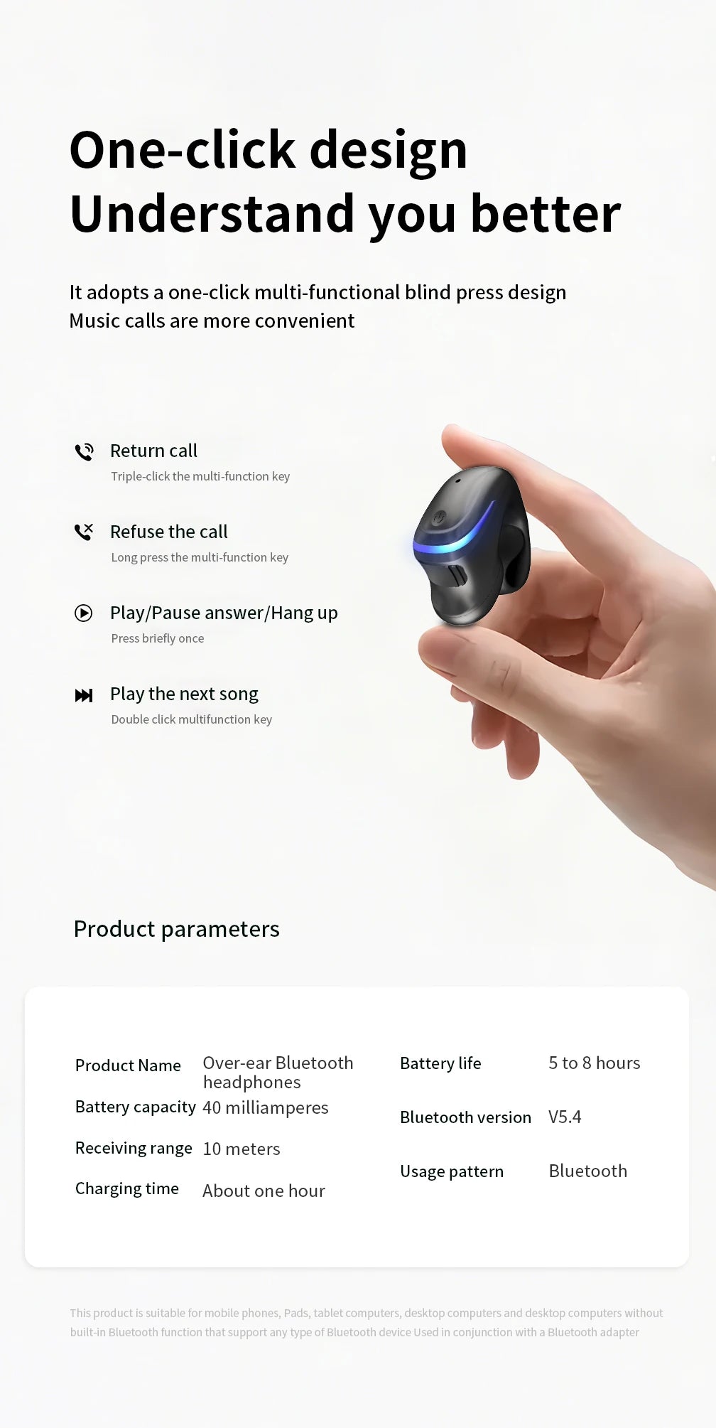 Auriculares inalámbricos Bluetooth de conducción ósea 5.3 con clip parlante, uso prolongado sin dolor, batería de muy larga duración
