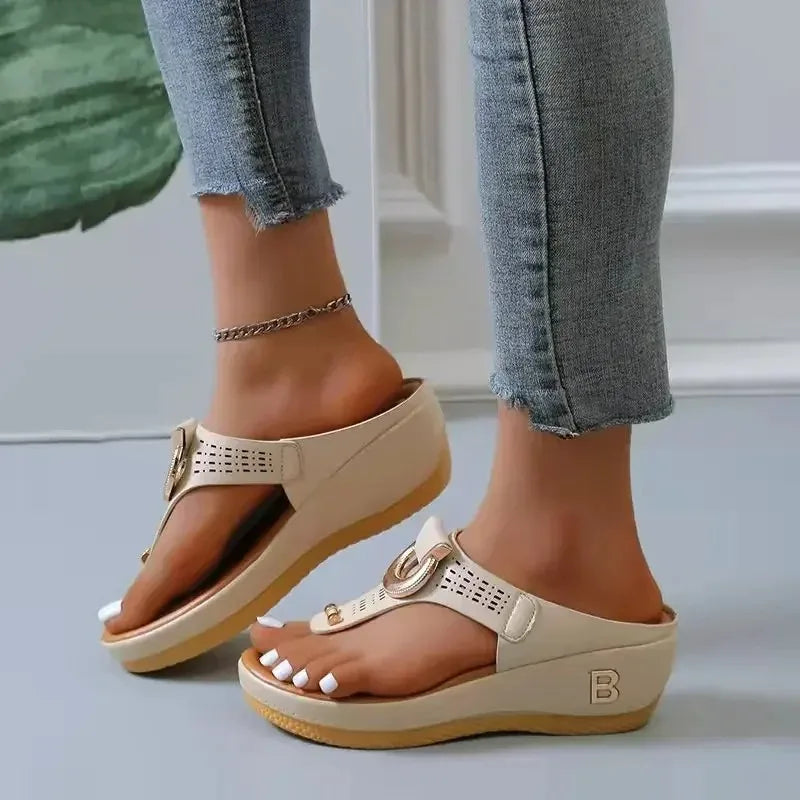 Sandalias de verano para mujer 2024, sandalias de cuña con plataforma de talla grande, chanclas antideslizantes con punta abierta, zapatos de playa cómodos para mujer