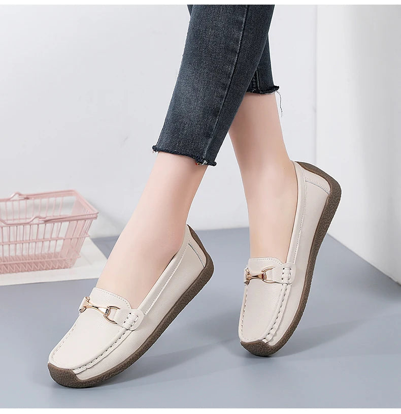 Zapatos planos de mujer 2024, mocasines de cuero, zapatillas deportivas, zapatos casuales, mocasines sin cordones, zapatos náuticos para mujer, talla grande 44.